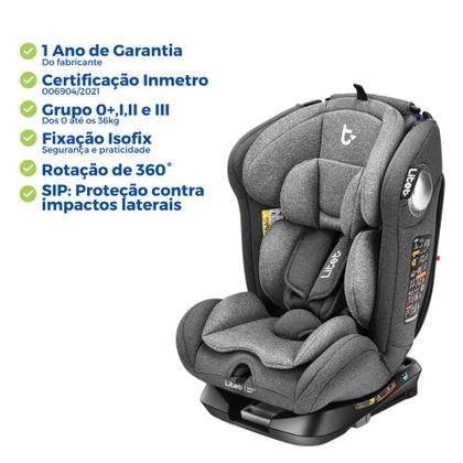 Imagem de Cadeirinha Cadeira De Bebê Para Auto Carro 0 a 36kg Isofix 360 g0/g1/g2/g3 Infantil Cinza Cinto Regulável Litet