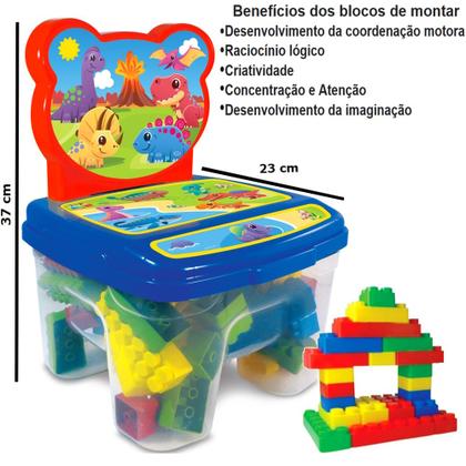 Imagem de Cadeirinha Colorida Infantil Blocos de Montar 24 Peças Dino