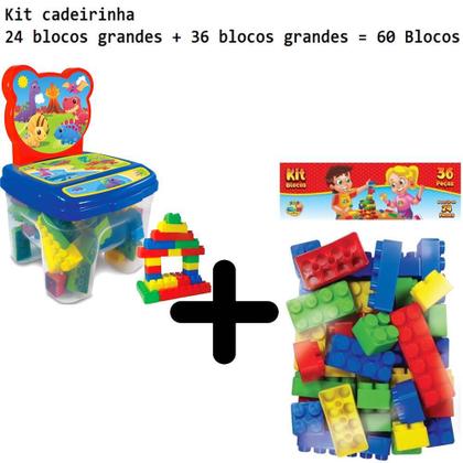 Imagem de Cadeirinha Colorida Infantil Blocos de Montar 60 Peças Dino
