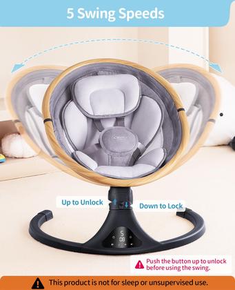 Imagem de Cadeirinha de Balanço Elétrica Larex para Bebê com 5 Velocidades, Bluetooth e Controle Remoto