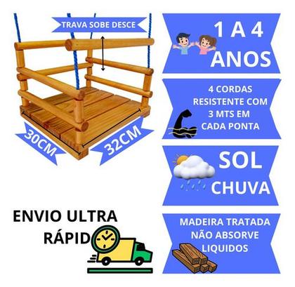 Imagem de Cadeirinha De Balanço Infantil Madeira Corda Em Nylon 12 Mts