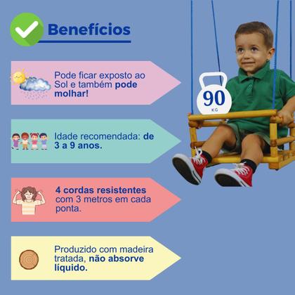 Imagem de Cadeirinha De Balanço Infantil Madeira Corda Em Nylon 12 Mts