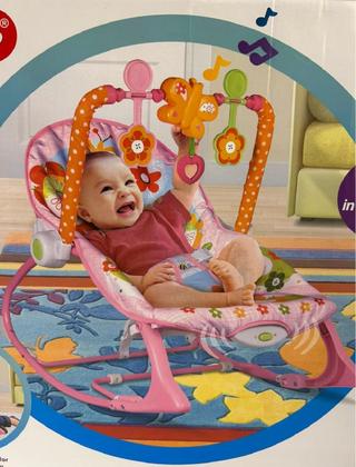 Imagem de Cadeirinha de Bebê Balanço Infantil 2 em 1 com Vibração e Música  Para Bebês e Crianças até 18kg - ROSA