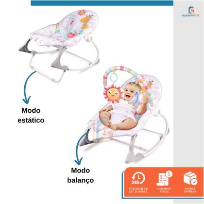 Imagem de Cadeirinha de Bebê Descanso Balanço Musical Vibratória Repouso Cinto 5 Pontos Brinquedos Até 18 kg Repouseira Vibra e Toca Ajustável Portátil Bouncer