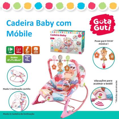 Imagem de Cadeirinha de Descanso Cadeira Balanço Vibratória Musical para Bebê Guta Guti DMB6836 Rosa