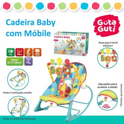 Imagem de Cadeirinha de Descanso Cadeira Balanço Vibratória Musical para Bebê Guta Guti DMB6837 Azul