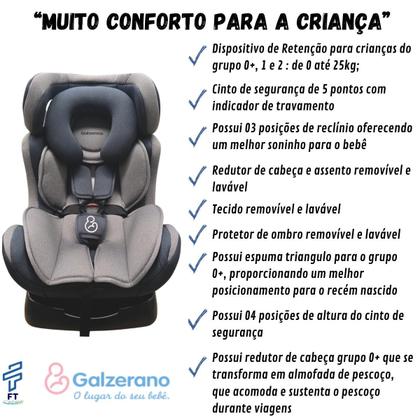 Imagem de Cadeirinha infantil Cadeira para Carro Galzerano Reclinável