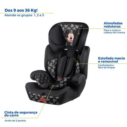 Imagem de Cadeirinha Mickey Cadeira De Bebê Para Auto Carro 9 a 36kg g1g2g3 Infantil Preta Cinto Regulável Styll Baby