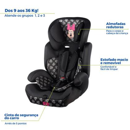 Imagem de Cadeirinha Minnie Cadeira De Bebê Para Auto Carro 9 a 36kg g1g2g3 Infantil Preta Cinto Regulável Styll Baby