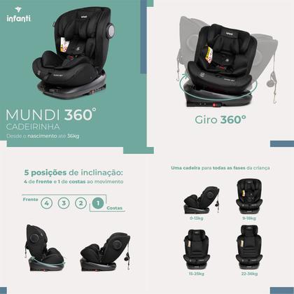 Imagem de Cadeirinha Para Auto Infanti Mundi 360 Isofix Top Tether 0 A 36kg Base Giratória 360 Reclinável Preto Cadeira Passeio Carro Booster Bebê Infantil