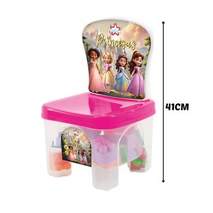 Imagem de Cadeirinha Princesas 28 Peças Com Blocos De Montar Infantil Educativo Brinquedos De Encaixar Big Star