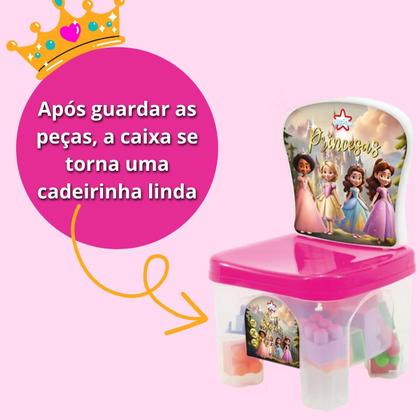 Imagem de Cadeirinha Princesas 28 Peças Com Blocos De Montar Infantil Educativo Brinquedos De Encaixar Big Star