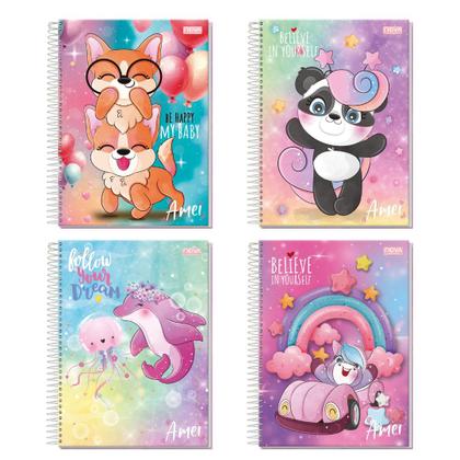 Imagem de Caderno 1 Matéria com Adesivo 80 Folhas Amei Sortido