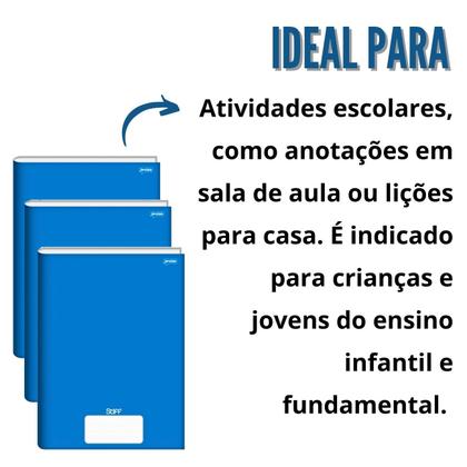 Imagem de Caderno Brochura Grande Capa Dura 96 Folhas Kit 3un Stiff Escolar Educação Infantil e Fundamental