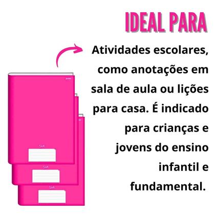 Imagem de Caderno Brochura Grande Capa Dura 96 Folhas Kit 3un Stiff Escolar Educação Infantil e Fundamental