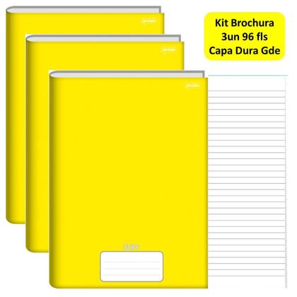 Imagem de Caderno Brochurão Kit 3un 96fls Stiff Capa Dura Amarelo Jandaia Escolar Infantil Brochura Ensino Fundamental