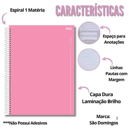 Imagem de Caderno De 01 Materia Univers Capa Dura 80fls Colors Rosa