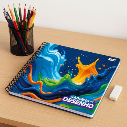 Imagem de Caderno de Desenho 96 Folhas Capa Dura Espiral Artístico Escolar Profissional  Cores Vibrantes