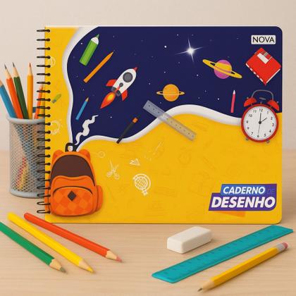 Imagem de Caderno de Desenho 96 Folhas Capa Dura Espiral Artístico Escolar Profissional  Cores Vibrantes