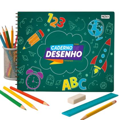 Imagem de Caderno de Desenho 96 Folhas Capa Dura Espiral Artístico Escolar Profissional  Cores Vibrantes