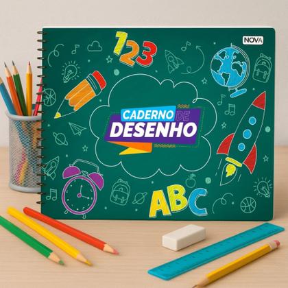Imagem de Caderno de Desenho 96 Folhas Capa Dura Espiral Artístico Escolar Profissional  Cores Vibrantes