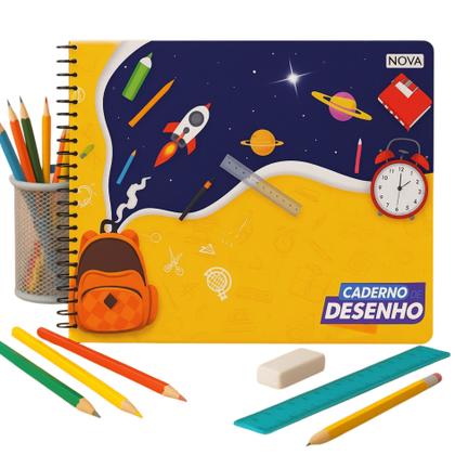 Imagem de Caderno de Desenho 96 Folhas Capa Dura Espiral Artístico Escolar Profissional  Cores Vibrantes