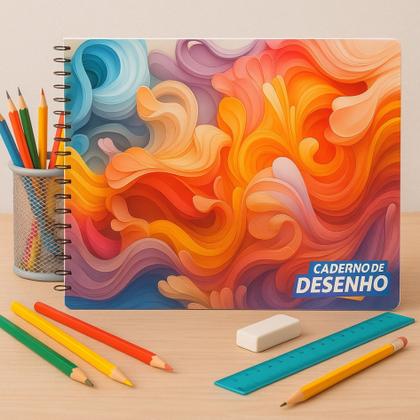 Imagem de Caderno de Desenho 96 Folhas Capa Dura Espiral Artístico Escolar Profissional  Cores Vibrantes