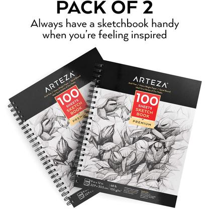 Imagem de Caderno de Esboços ARTEZA - Pacote com 2 Unidades (9x12", 200 Folhas, 100g/m²)