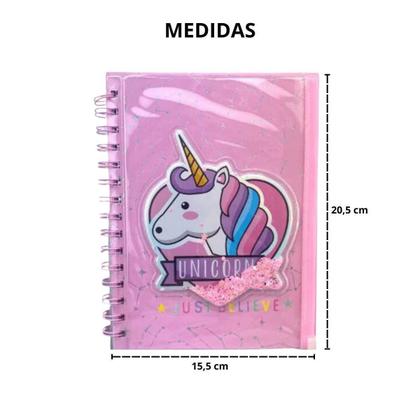 Imagem de Caderno Diário Rosa Unicórnio Com Bolsinha Fofo Estampado