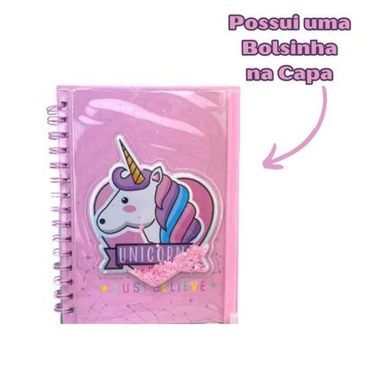 Imagem de Caderno Diário Unicórnio/Gatinho com Bolsinha Fofo Estampado