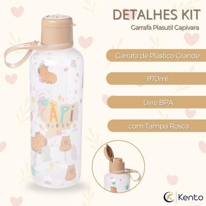 Imagem de Caderno Grande Capivara 1 Matéria Capa Dura Universitário Kit 2un + Garrafa Capivara Plasutil 970ml