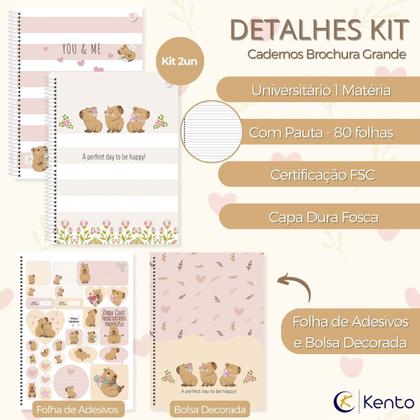 Imagem de Caderno Grande Capivara 1 Matéria Capa Dura Universitário Kit 2un + Garrafa Capivara Plasutil 970ml