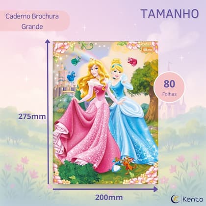 Imagem de Caderno Grande Princesas Disney Brochura Capa Dura Kit 2un com Pauta + Kit Escolar 4pcs Ensino Fundamental