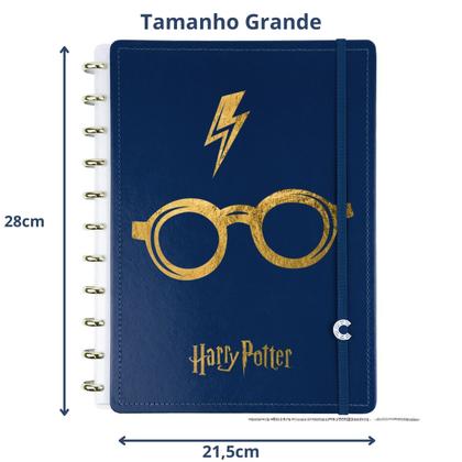 Imagem de Caderno Inteligente Harry Potter Azul A4 Tamanho Grande Capa Dura Deluxe Discos Universitário Escolar Folha Destacável