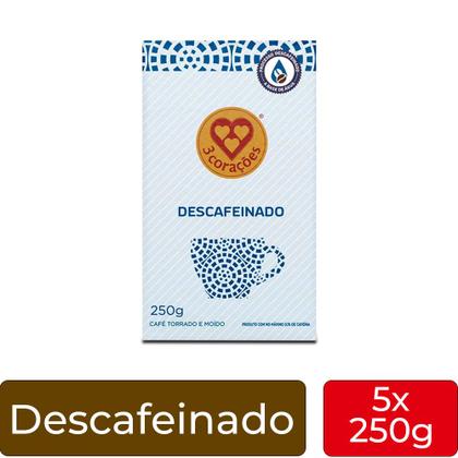Imagem de Café 3 Corações Descafeinado a Vácuo Kit 5 Pacotes 250g