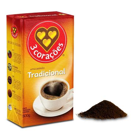 Café 3 Corações Tradicional a Vácuo Kit 20 Pacotes de 500g Imagem de Café 3 Corações Tradicional a Vácuo Kit 20 Pacotes de 500g