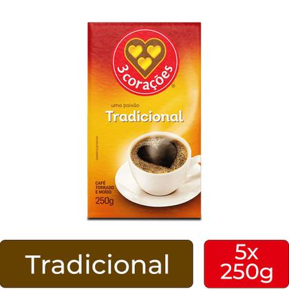 Imagem de Café 3 Corações Tradicional a Vácuo Kit 5 Pacotes de 250g