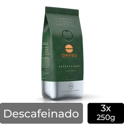 Imagem de Café em Grãos Premium Orfeu Descafeinado Kit 3 Pacotes de 250g