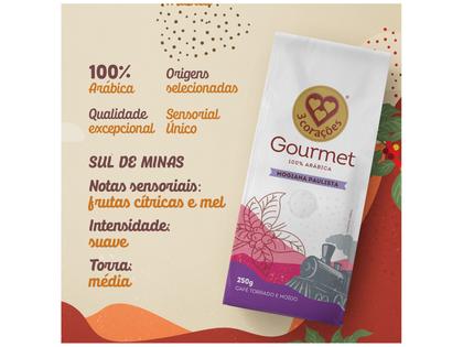Café Moído Gourmet 3 Corações 100% Arábica Mogiana Paulista Pacote 250g Imagem de Café Moído Gourmet 3 Corações 100% Arábica Mogiana Paulista Pacote 250g