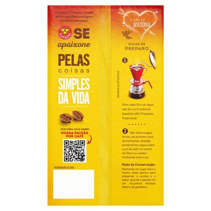 Imagem de Café Torrado e Moído 3 Corações Tradicional a Vácuo 250g