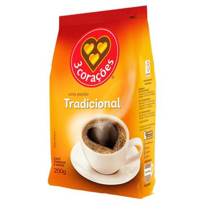 Imagem de Café Torrado e Moído 3 Corações Tradicional Pacote 250g