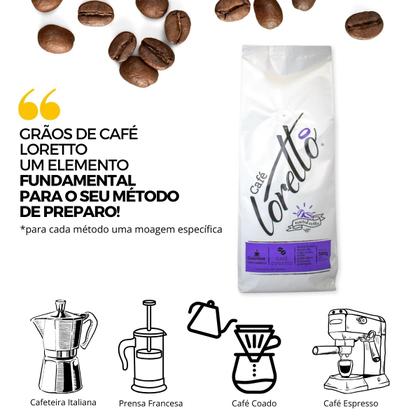 Café Torrado em Grãos Arábica Gourmet Loretto 500g - Loretto Cafés Especiais Imagem de Café Torrado em Grãos Arábica Gourmet Loretto 500g