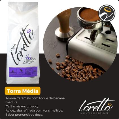 Café Torrado em Grãos Arábica Gourmet Loretto 500g - Loretto Cafés Especiais Imagem de Café Torrado em Grãos Arábica Gourmet Loretto 500g