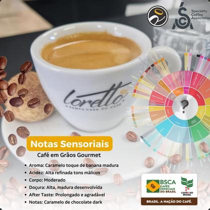 Café Torrado em Grãos Arábica Gourmet Loretto 500g - Loretto Cafés Especiais Imagem de Café Torrado em Grãos Arábica Gourmet Loretto 500g