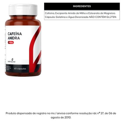 Imagem de Cafeína Anidra Pura 60 cápsulas - Natulha