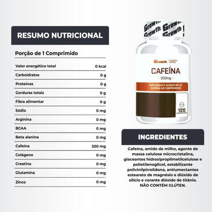 Imagem de Cafeina Pura 200mg 120 Caps + Creatina Pura 250g Growth