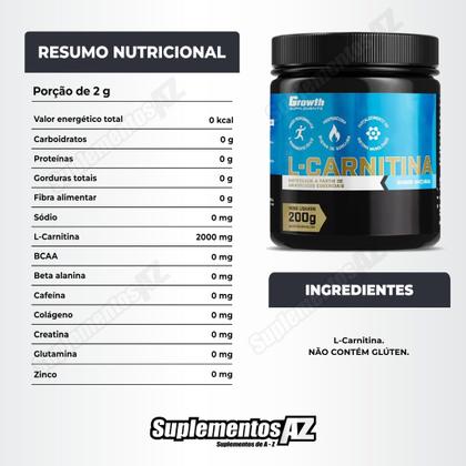 Imagem de Cafeina Pura 200mg 120 Caps + L-Carnitina em Pó 200g Growth