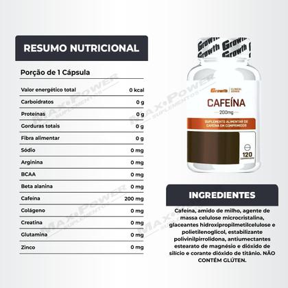 Imagem de Cafeína Pura 200mg 120 Cápsulas Growth Supplements