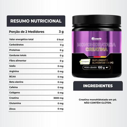 Imagem de Cafeina Pura 200mg 60 Caps + Creatina 100g Creapure Growth