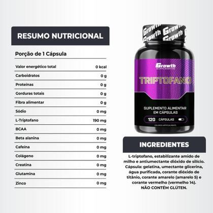Imagem de Cafeina Pura 200mg 60 Caps + Triptofano 120 Caps Growth